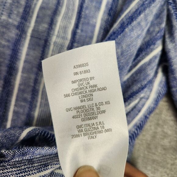 Susan Graver Blouse Womens XL Blue Stripe Linen Blend Cross-Dyed Button Tunic - Picture 7 of 10